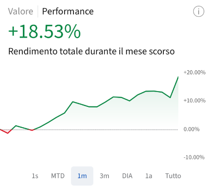 Curva di performance mensile a +18,53% su Interactive Brokers